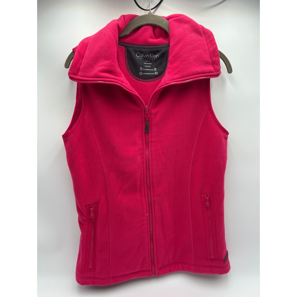 Calvin Klein Performance Vest Womens M Pink Fleece Full Zip Pockets sleeveless‎